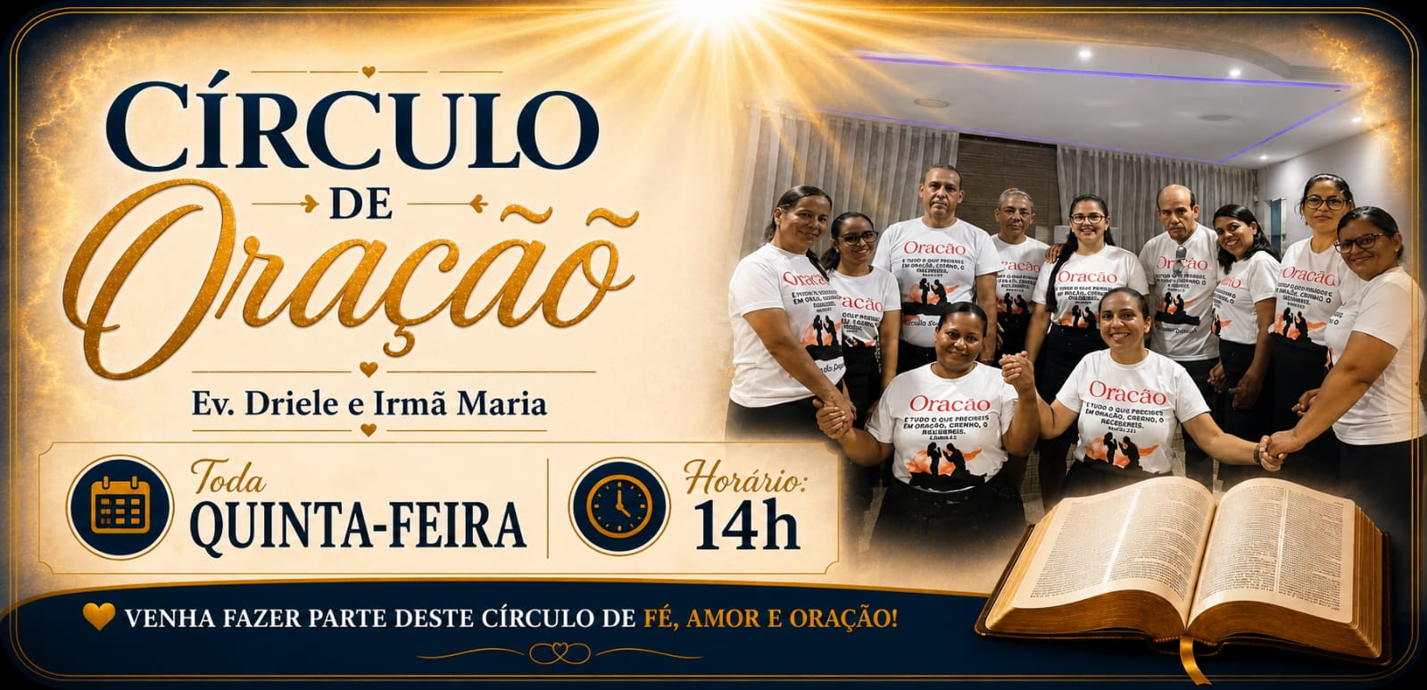 Circulo de Oracao, toda quinta-feira as 14h
